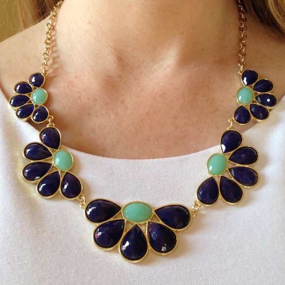 SOLD IN BUNDLE  Navy flower necklace