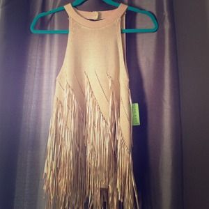 NWT Fringe sweater with an open back.
