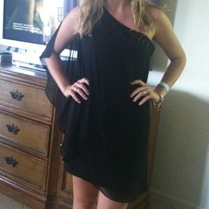 Black BCBG silk and chiffon cocktail dress