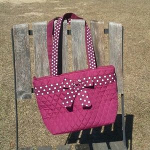 Maroon quilted handbag w cute polka dot handles &