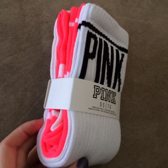 Victoria's Secret pink neon knee socks