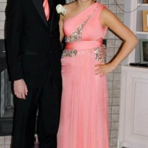 Coral colored formal dress