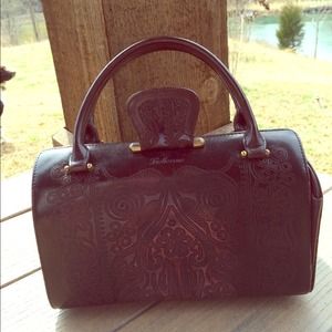 Bellerose cordovan tooled leather satchel