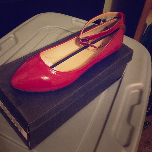Cranberry pointed toe flats with ankle strap.