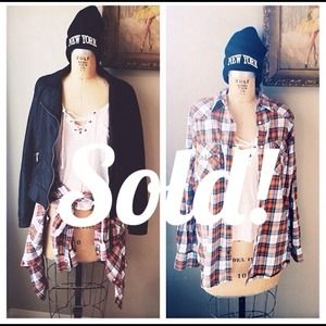 Orange plaid pearl snap button up