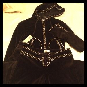 Jessie USA black velour jacket&pants-size Small