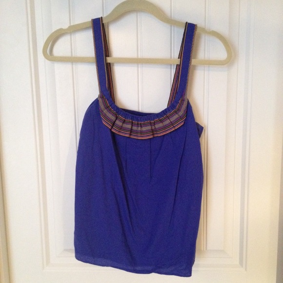Blue tank top from Anthropologie
