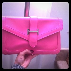 Neon bright pink clutch/cross body bag