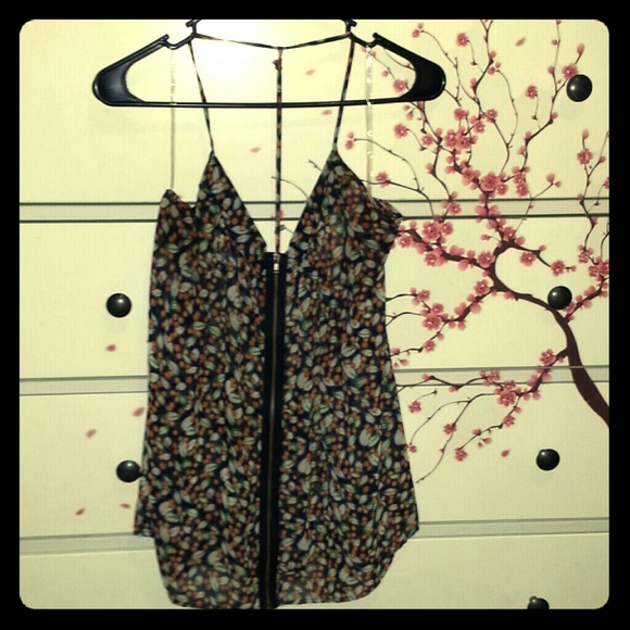 Printed Sheer Strappy Tank w/ zipper