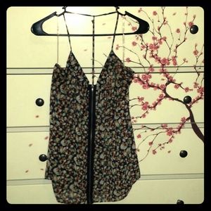 Printed Sheer Strappy Tank w/ zipper