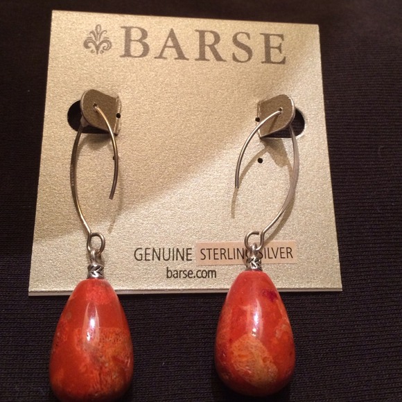 Genuine orange coral sterling silver earrings