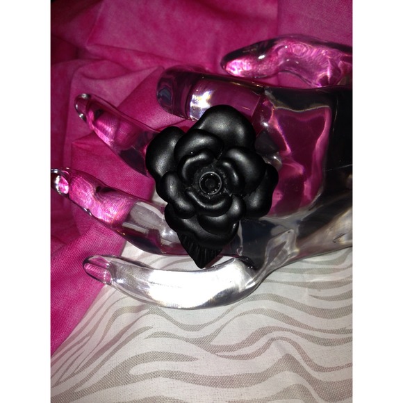 Large Matte Black Flower Ring
