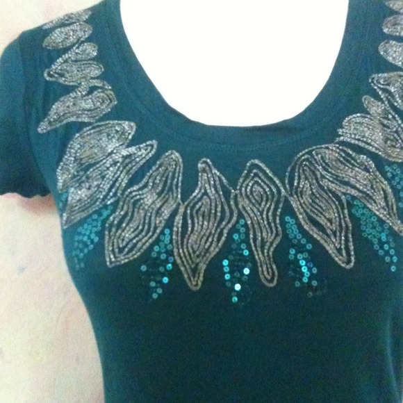 Dark turquoise/teal embellished top - Picture 3 of 3