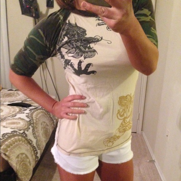 Lucky brand baseball shirt w/ Chinese dragons