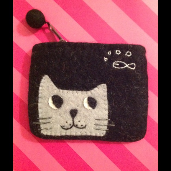 Handmade Black kitty coin purse