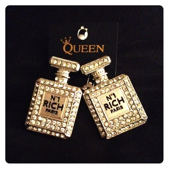 Rhinestoned "RICH" Parfum Earrings