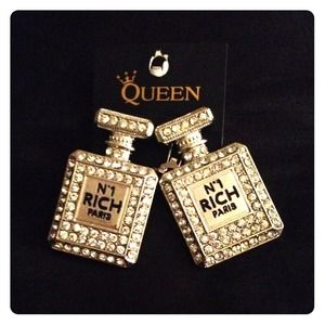 Rhinestoned "RICH" Parfum Earrings
