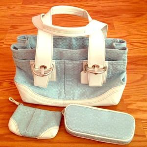 Coach handbag, matching coin purse & glasses case.