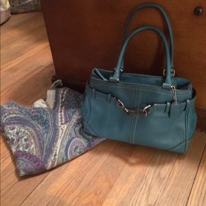 Authentic Coach Turquoise blue leather handbag