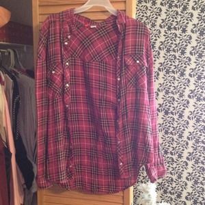 pink oversized flannel.