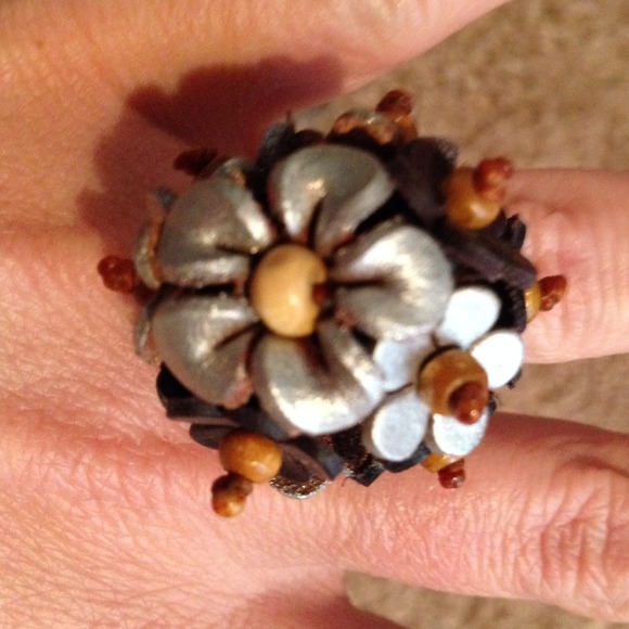 Leather flower ring