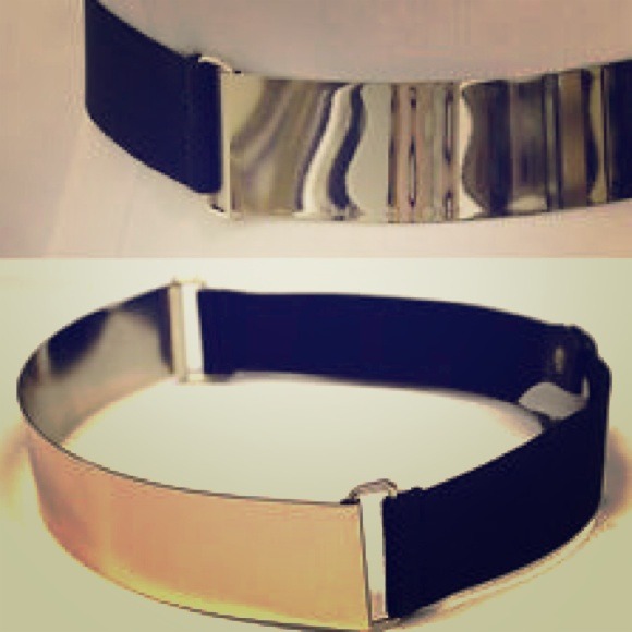 H&M Gold Metal Panel Black Stretch High Waist Belt