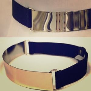 H&M Gold Metal Panel Black Stretch High Waist Belt