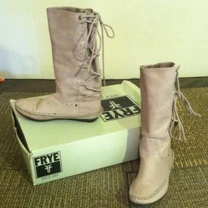 Baby pink genuine leather boots