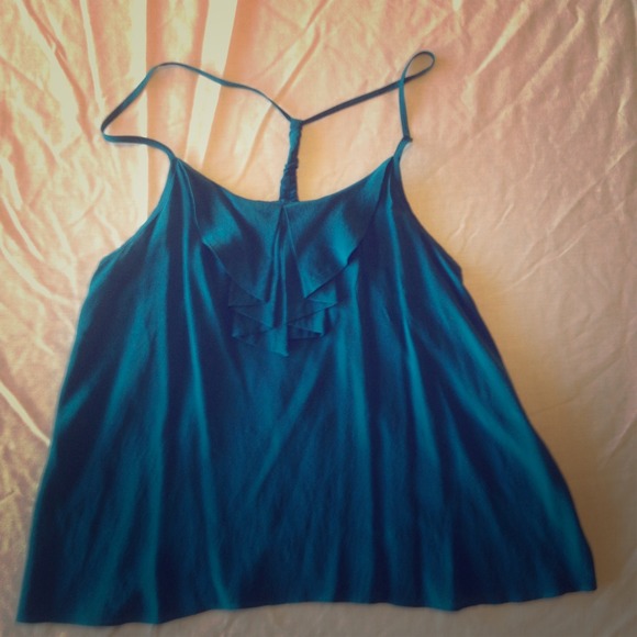 100% Silk Blue Tank Top with Ruffle