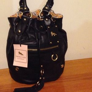 New Emma Fox Black Leather Bucket Bag