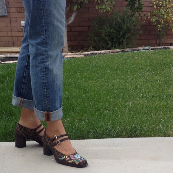 FENDI Shoes - FENDI Zucca Embroidered Mary Janes