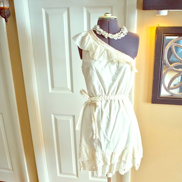 Ivory One Shoulder Dress w/ Braid Detail