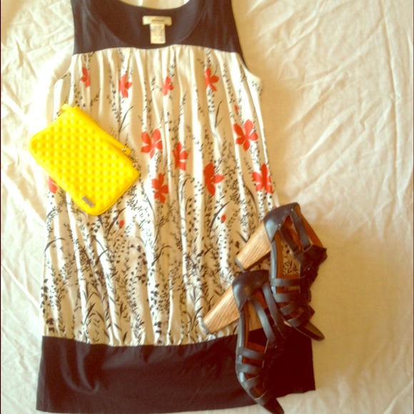 Pleated shift dress with cherry blossom floral