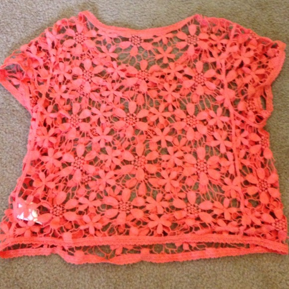 SOLD!! Urban Outfitters Coral crochet knit top - Picture 2 of 4