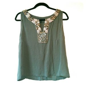 Olive silk embellished top