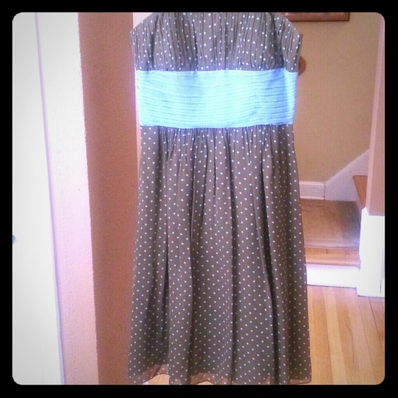 Adorable light brown and blue polka dot dress
