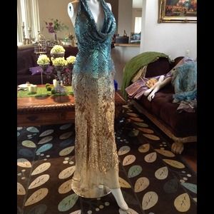 Blue gold long dress