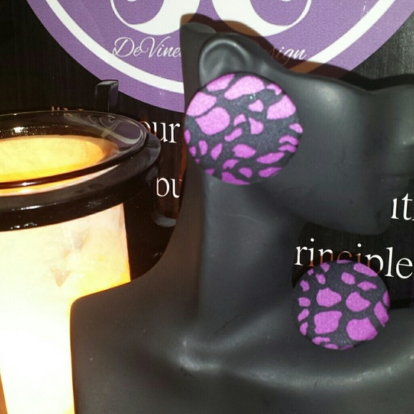 Purple Animal Print Button Earrings