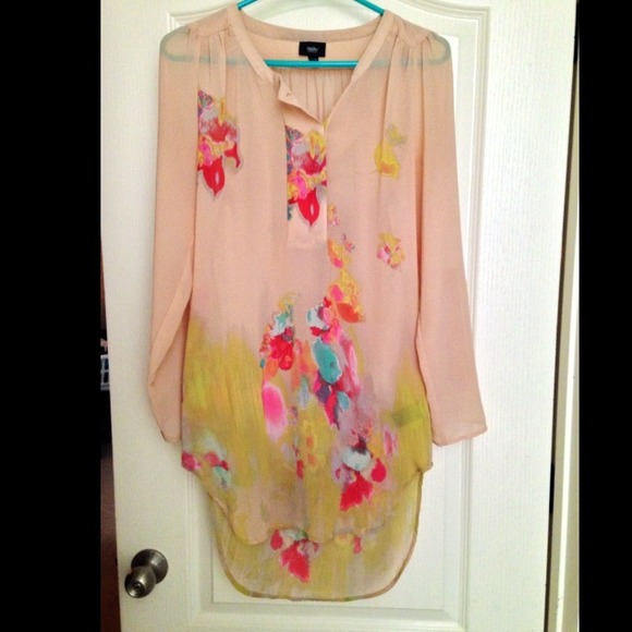 Peach Floral print Chiffon Tunic Blouse