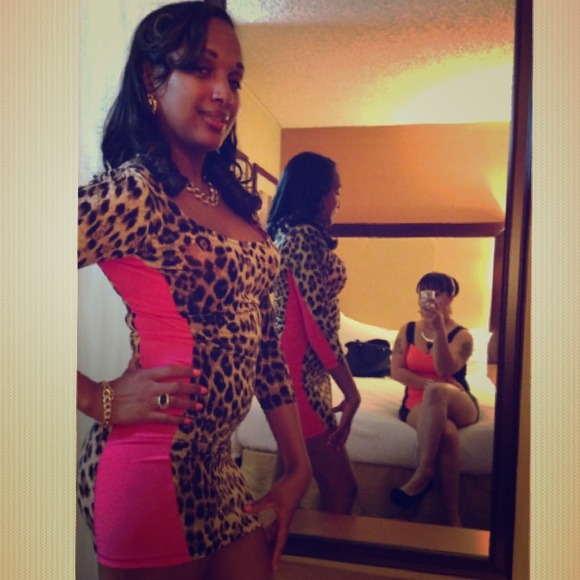 Neon pink and leopard dress