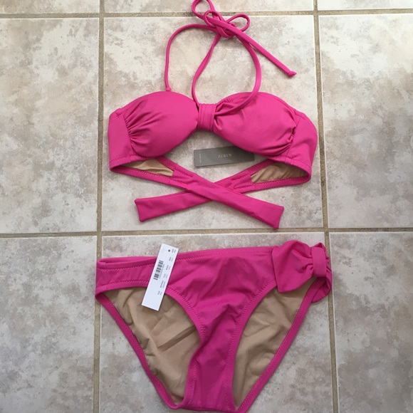 J. CREW | Dark Pink Fuchsia Swim Bow Bandeau Bikini XXS NWT - Picture 2 of 8