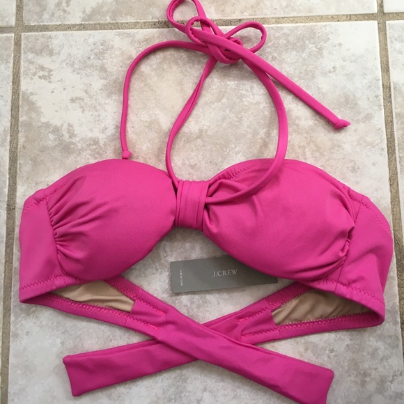 J. CREW | Dark Pink Fuchsia Swim Bow Bandeau Bikini XXS NWT - Picture 3 of 8