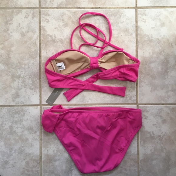 J. CREW | Dark Pink Fuchsia Swim Bow Bandeau Bikini XXS NWT - Picture 7 of 8