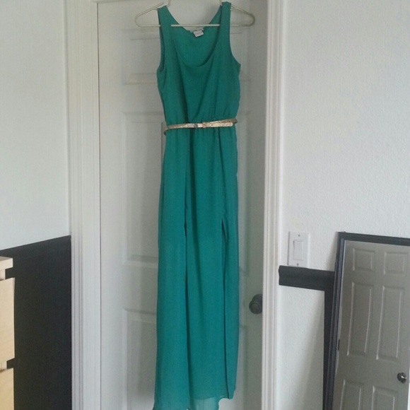 Turquoise maxi dress with belt