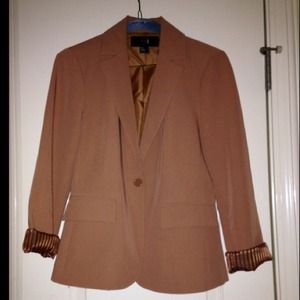 Camel colored satin lined pinstriped blazer