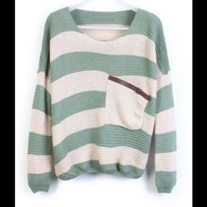 NWOT Striped sweater with leather pocket