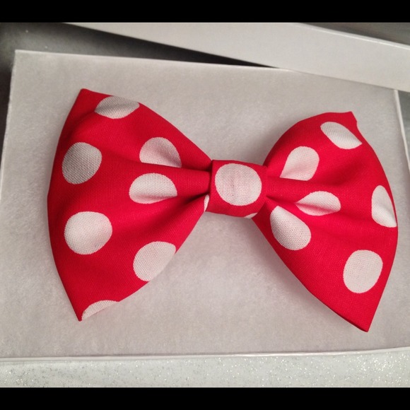 Accessories - Red White Polka Dots Big Fabric Hair Bow 4.5" Long