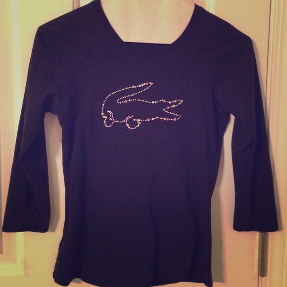 Lacoste sequin logo black top