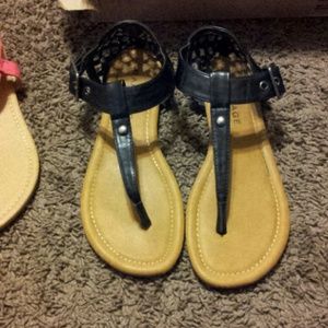 Black sandals with silver hardware