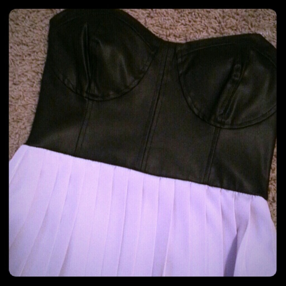 Faux leather strapless dress